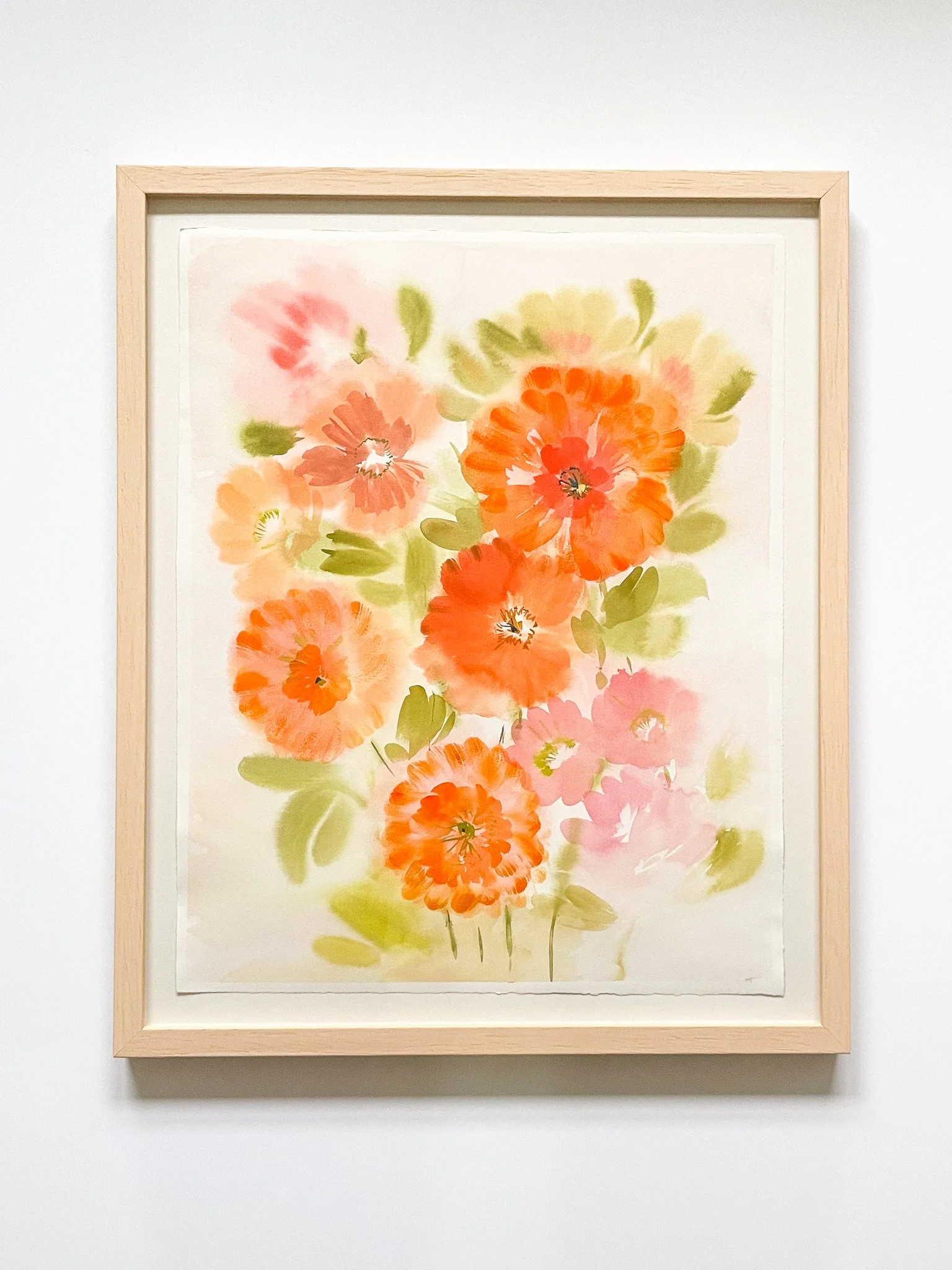 White Anemone Framed 14x18 Original Watercolor — LaCott Fine Art